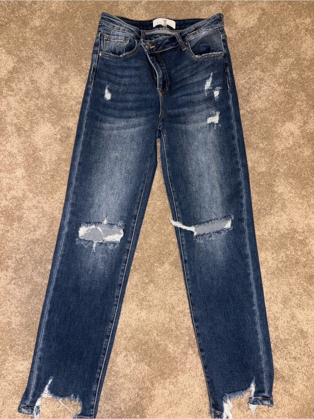 Distressed Dark Blue Boyfriend Jeans for Women